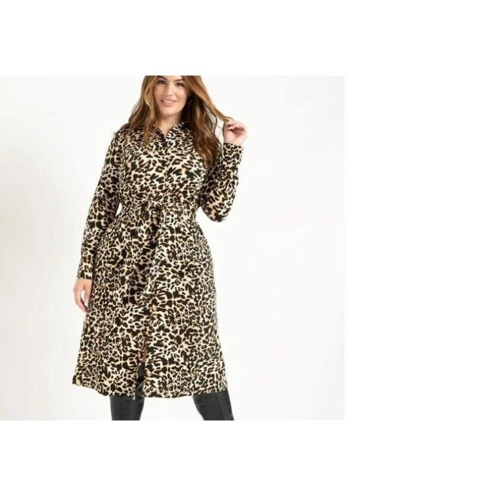 ELOQUII Elements Size 14 Belted Leopard Women's Midi Shirtdress NWT
